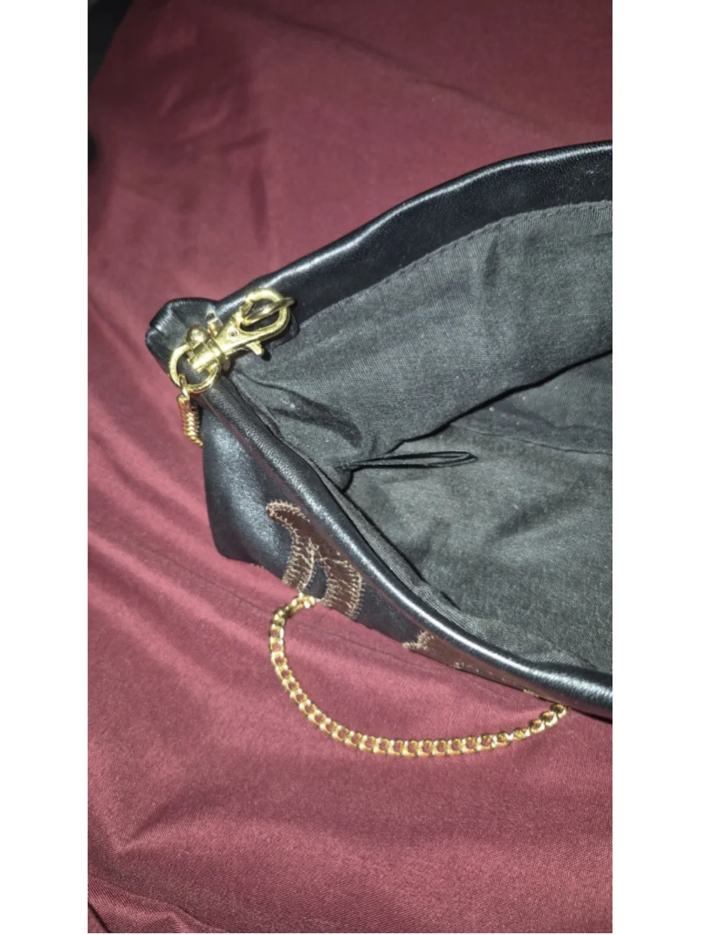 Great American Leatherworks Black & Bronze Floral Leather Clutch removable chain